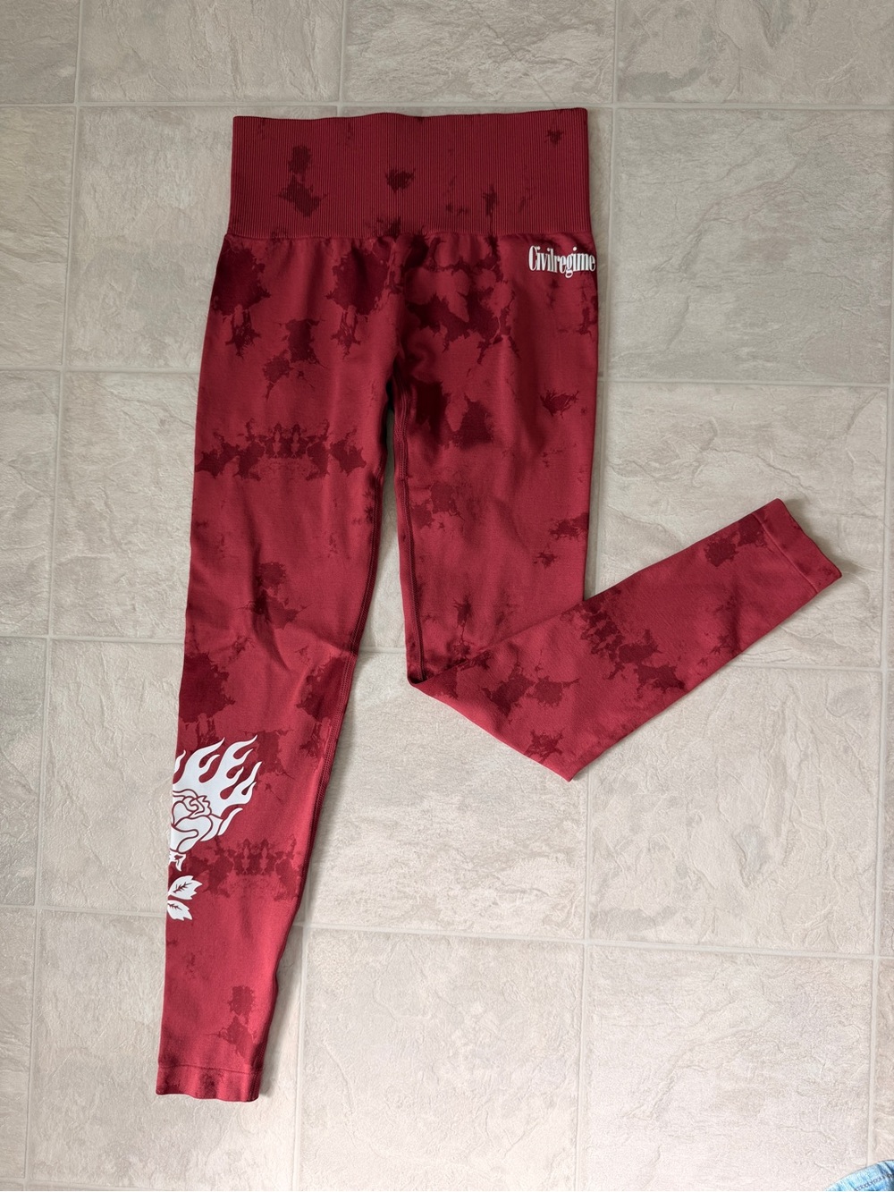 Civvygime Maroon Tie-Dye High-Waist Leggings
